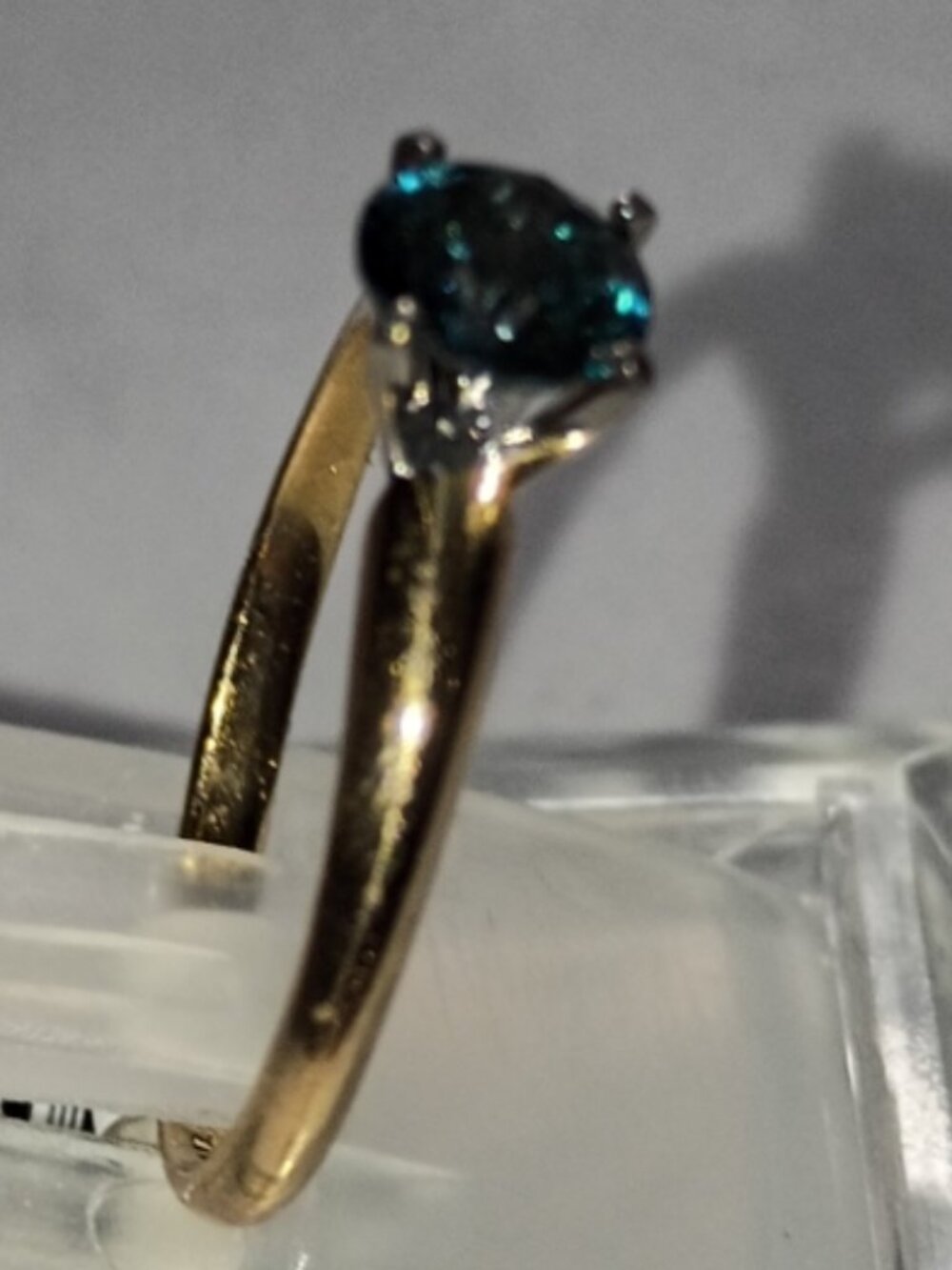 14Kt Yellow Gold 2/3-Carat Solitaire Blue Diamond Ring - Picture 3 of 5